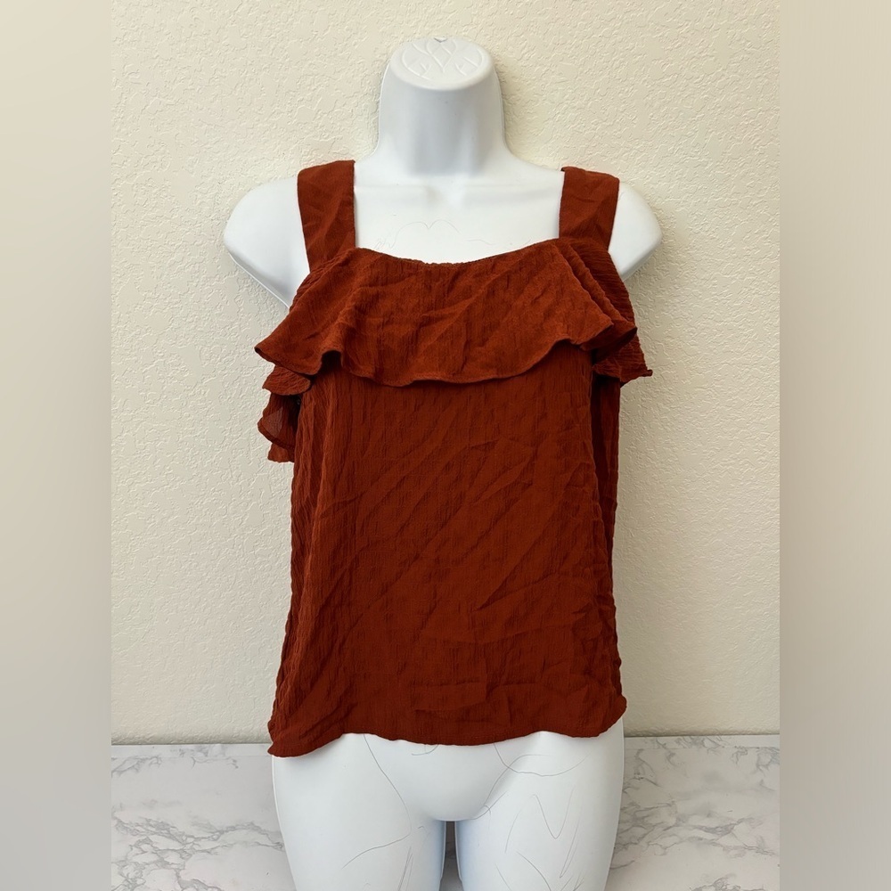 Nine West Lightweight Boxy Ruffle Boho Tank Top Size Womens M Red Peasant - Picture 1 of 5